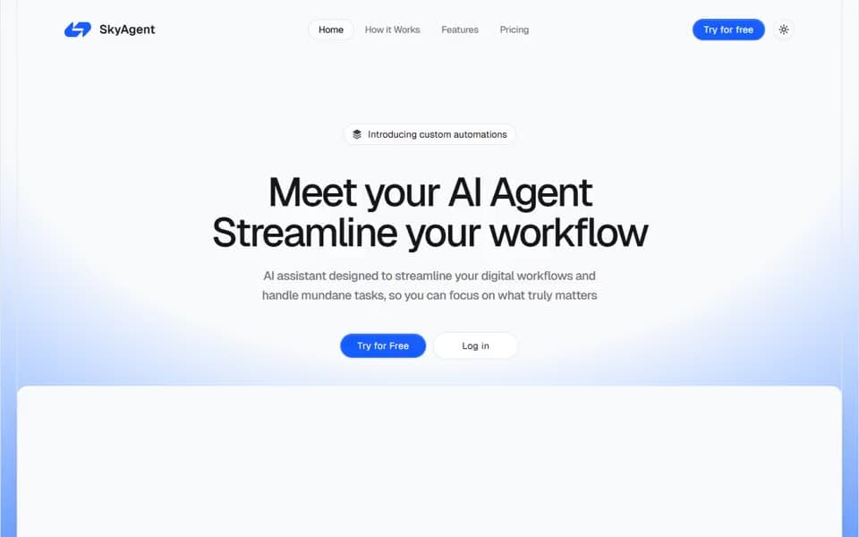 AI Agent Landing Page website template preview
