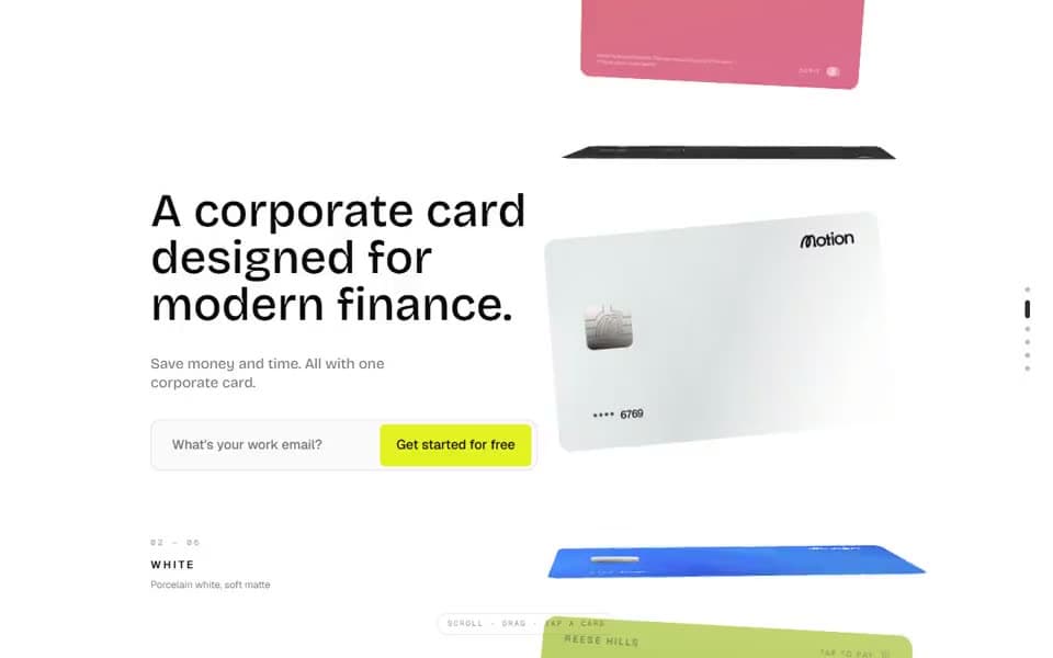 Fintech Card Showcase website template preview