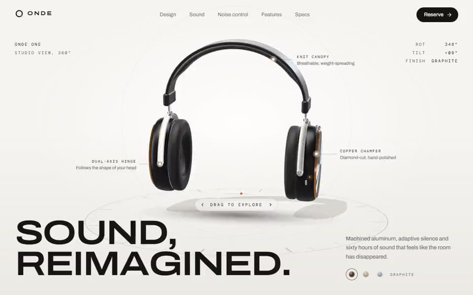 Headphone Product Launch website template preview